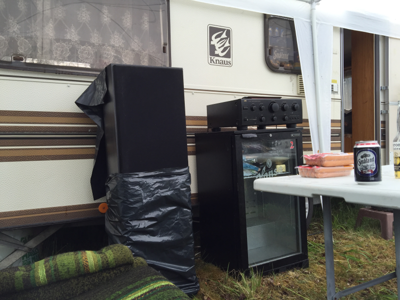 Out camp, with a stereo, fridge and a free sofa straight from the 70's